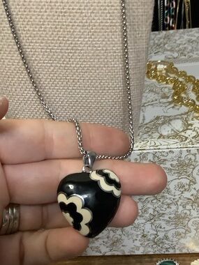 Black and Cream Heart Pendant Necklace - Women's Jewelry